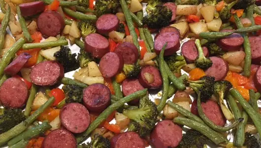 one pan kielbasa and veggies 